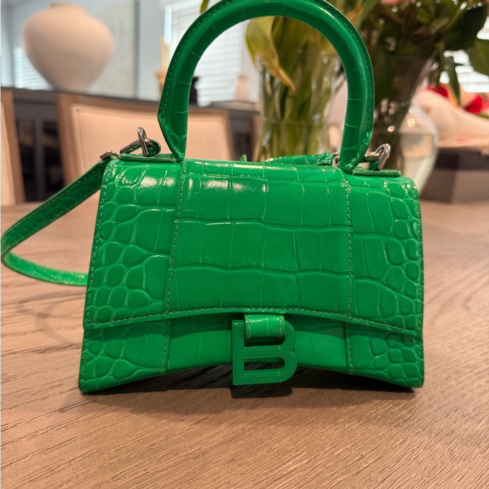 Balenciaga Green Croc-Embossed Handbag